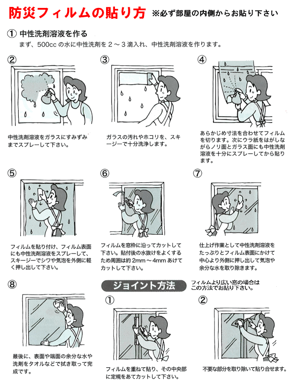 防災フィルムの貼り方