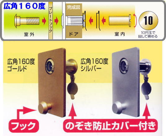 フック付き広角ドアスコープの取付け及び仕様