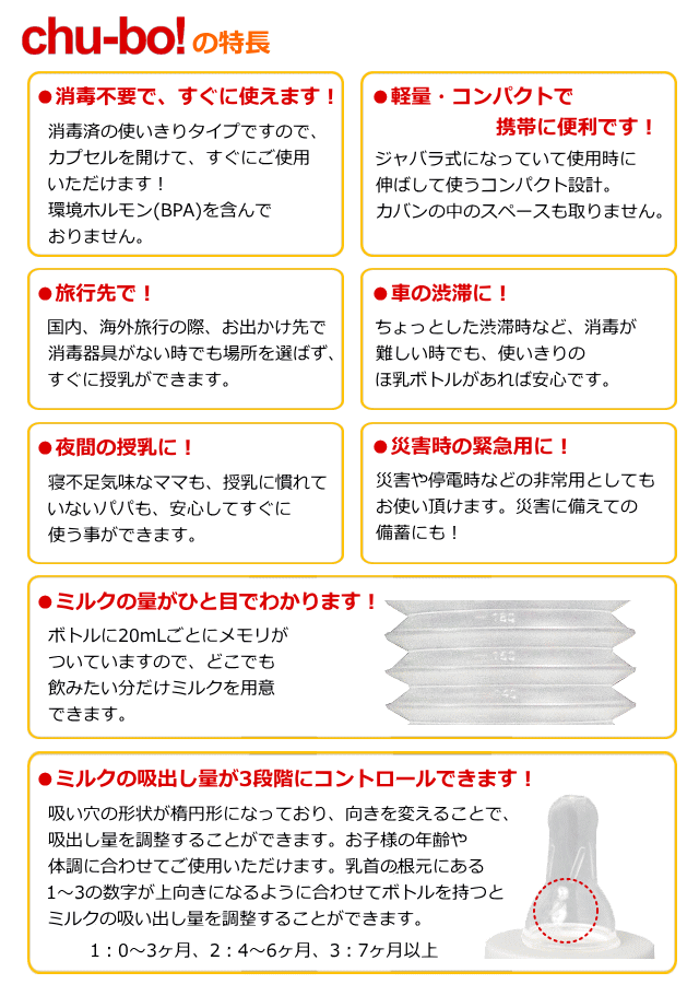 おでかけ用 ほ乳ボトル チューボの特長