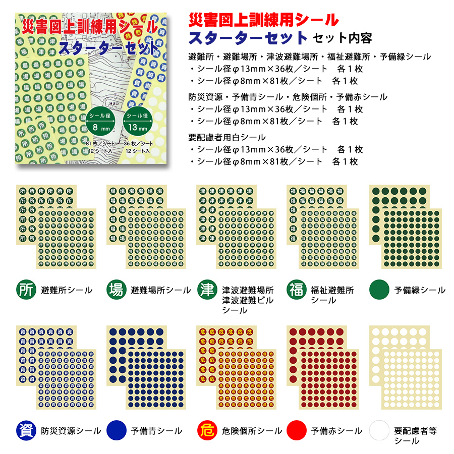 災害図上訓練用シールスターターセット　セット内容