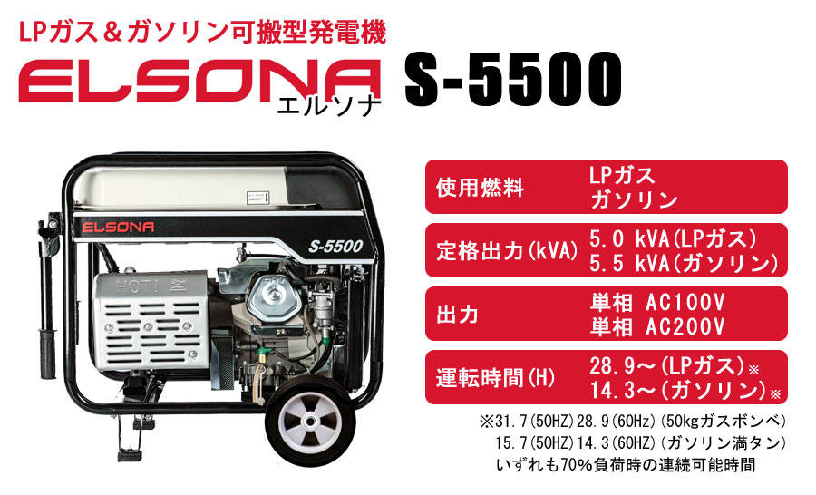 LPガス＆ガソリン可搬型発電機エルソナS-5500
