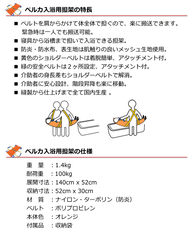 ベルカ入浴用担架の仕様