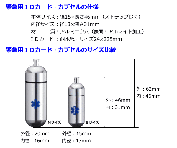 緊急用ＩＤカード・カプセルの仕様