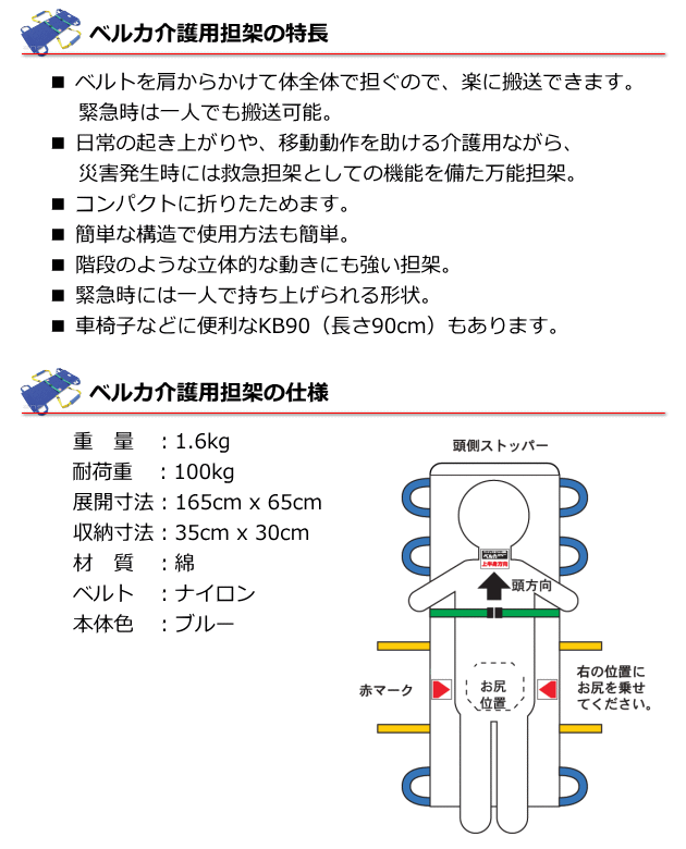 一人でも担げる介護用担架。 綿なのでやわらかな肌触りの担架です ...