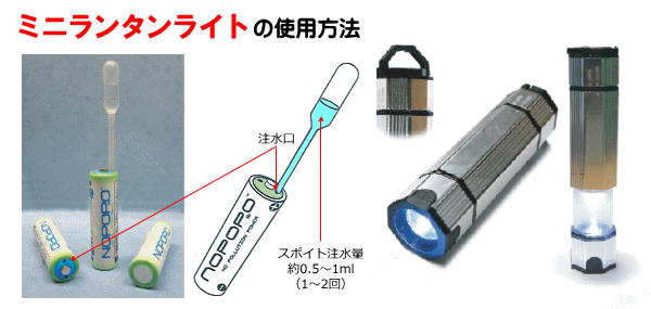 世界初！水を入れるだけで使える電池！水電池　NEW NOPOPO付ミニランタンライトの使用方法