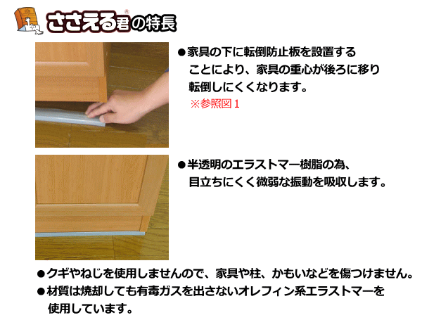 家具転倒防止安定板　ささえる君の特長