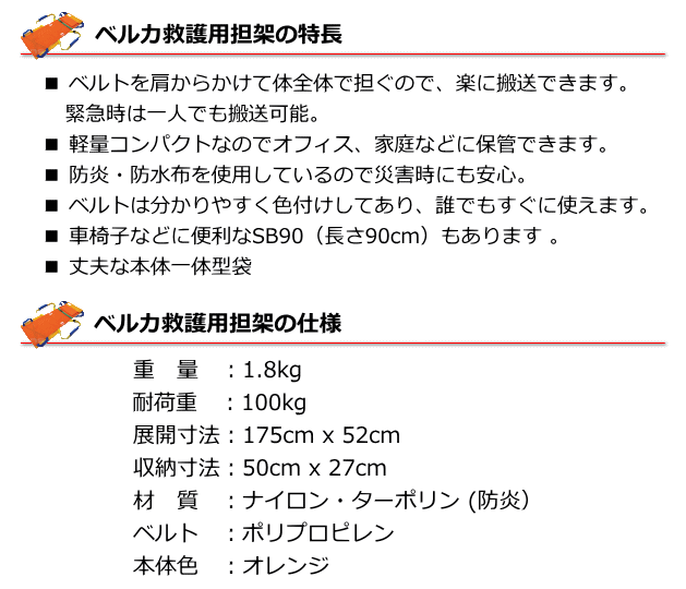 ベルカ救護用担架SB160の特長